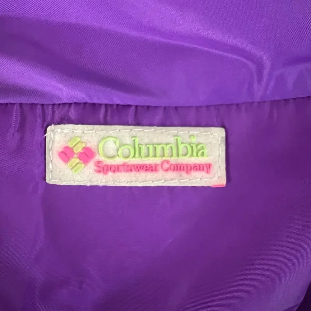 Vintage Columbia Reversible Down Puffer Jacket L Purple Pink 90s Colorblock Coat
